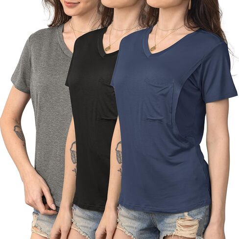 SUNNYBUY 3 Pack Women's Nursing Tops for Breastfeeding Short Sleeves Maternity Clothes Double Layer Postpartum Shirts in Saudi Arabia