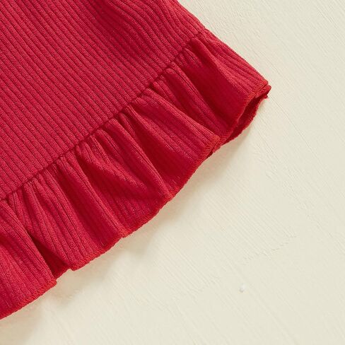 Karuedoo Newborn Baby Girl Valentines Day Outfit Ruffle Long Sleeve Romper Corduroy Suspender Skirt Overall Dress Set in Saudi Arabia