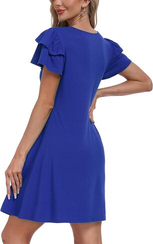 Summer Short Ruffle Sleeve Maternity Dress Causal Mini Flatering Baby Shower Dresses in Saudi Arabia