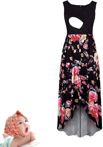 H & Joy Womens Maternity Press Dress Midi Floral Dress Frust Franting Summer Dresses Black in Saudi Arabia