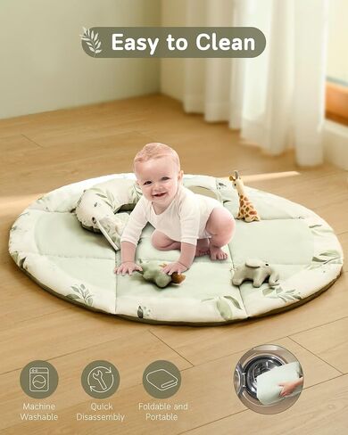Fortella Baby Play Gym & Activity Mat, Tummy Time Mat w 5 Detachable Toys and Pillow, Large Sensory Playmat for Floor, Newborn Infant Baby Essentials Shower Gift 0-3-6-9-12 Months (Sage Green) in Kuwait