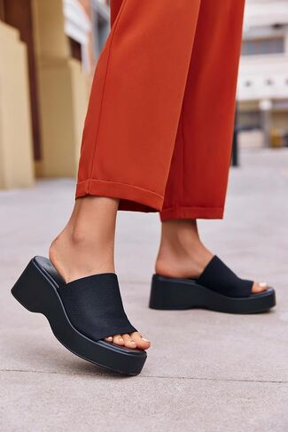 Womens Wedge SIides Sandals Platform Open Toe Slip On Elastic Band Wedges Shoes in Saudi Arabia