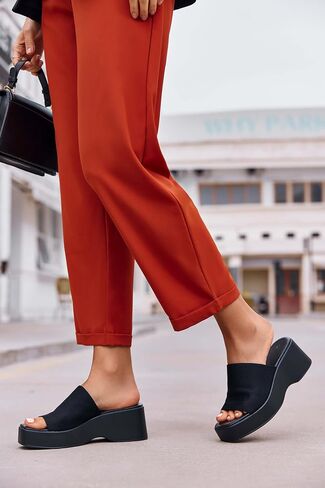 Womens Wedge SIides Sandals Platform Open Toe Slip On Elastic Band Wedges Shoes in Saudi Arabia