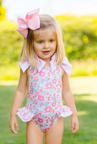 Toddler Girls Strap One Piece Swimsuit Floral Sleeveless Backless Bathing Suit Ruffles Bowknot Swimwear Summer Beach Wear in Saudi Arabia