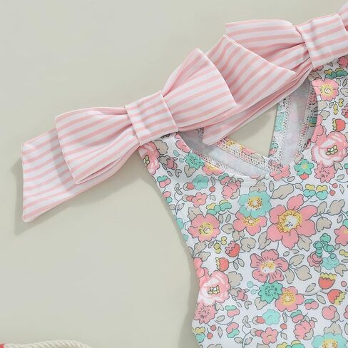 Toddler Girls Strap One Piece Swimsuit Floral Sleeveless Backless Bathing Suit Ruffles Bowknot Swimwear Summer Beach Wear in Saudi Arabia
