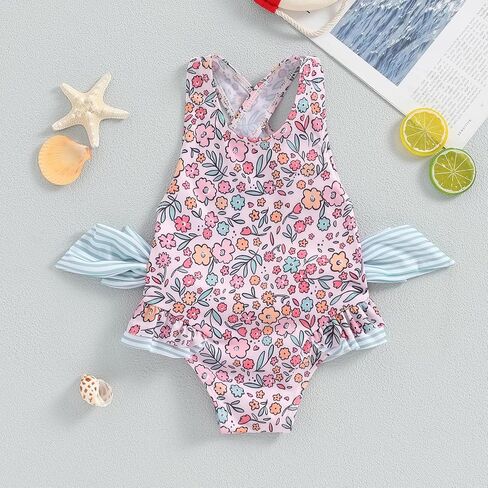 Toddler Girls Strap One Piece Swimsuit Floral Sleeveless Backless Bathing Suit Ruffles Bowknot Swimwear Summer Beach Wear in Saudi Arabia