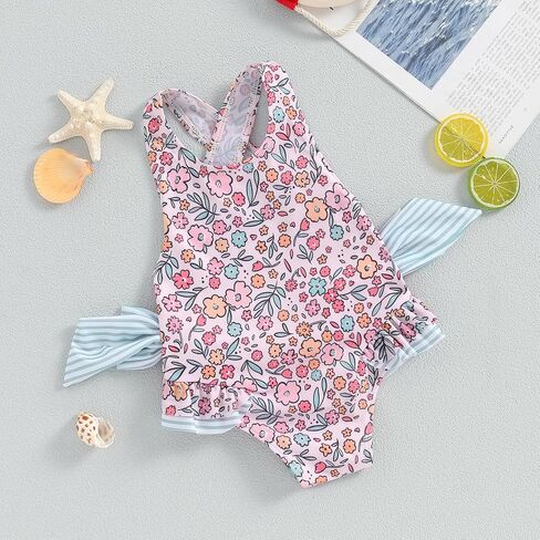 Toddler Girls Strap One Piece Swimsuit Floral Sleeveless Backless Bathing Suit Ruffles Bowknot Swimwear Summer Beach Wear in Saudi Arabia