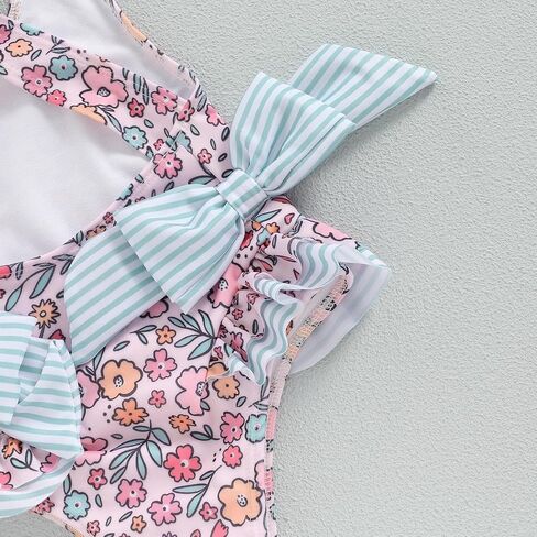 Toddler Girls Strap One Piece Swimsuit Floral Sleeveless Backless Bathing Suit Ruffles Bowknot Swimwear Summer Beach Wear in Saudi Arabia