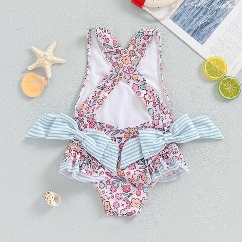 Toddler Girls Strap One Piece Swimsuit Floral Sleeveless Backless Bathing Suit Ruffles Bowknot Swimwear Summer Beach Wear in Saudi Arabia
