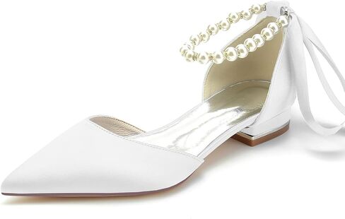 Women's Pointed Toe Pearl Wedding Flats for Bride Comfortable Wedding Shoes Low Heels Rhinestones Bridal Flats Evening Prom Party Dress Shoes Pumps in Saudi Arabia