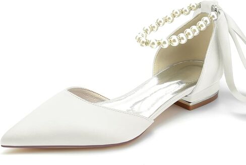 Women's Pointed Toe Pearl Wedding Flats for Bride Comfortable Wedding Shoes Low Heels Rhinestones Bridal Flats Evening Prom Party Dress Shoes Pumps in Saudi Arabia