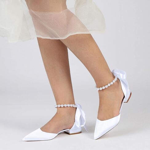 Women's Pointed Toe Pearl Wedding Flats for Bride Comfortable Wedding Shoes Low Heels Rhinestones Bridal Flats Evening Prom Party Dress Shoes Pumps in Saudi Arabia