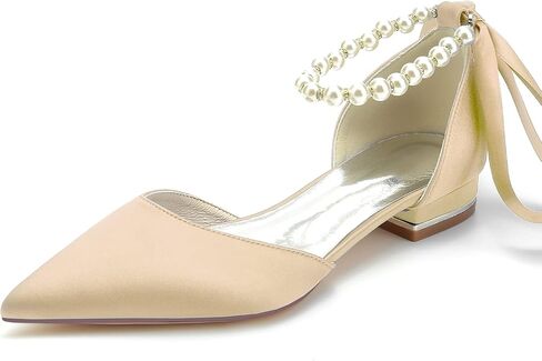 Women's Pointed Toe Pearl Wedding Flats for Bride Comfortable Wedding Shoes Low Heels Rhinestones Bridal Flats Evening Prom Party Dress Shoes Pumps in Saudi Arabia