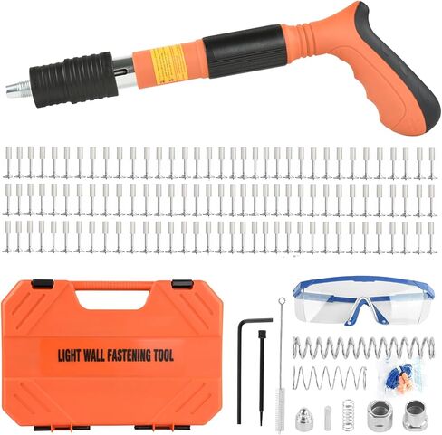 Concrete Nail Gun Kit with 110pcs Nails, 5 Speed Adjustable Manual Steel Nail Gun, Portable Nail Wall Shooting Machine Fastening Tool, Wall Anchor Wire Slotting Device Household Woodworking in Saudi Arabia