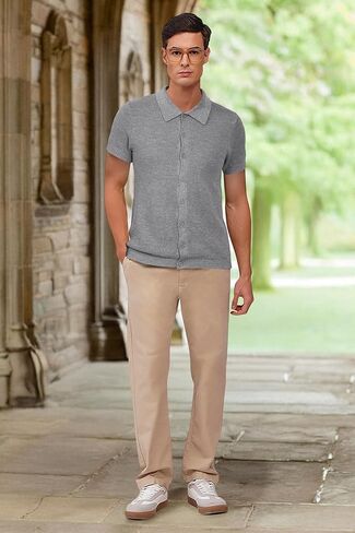 Arach&Cloz Mens Button Down Clean Knit Shirts 2024 Fall Fashion Sweater Casual Business Short Sleeve Golf Polo in Kuwait