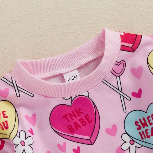 Lamuusaa Newborn Baby Girl Valentines Day Outfit Long Sleeve Heart Romper Bodysuit Oversized Sweatshirt Shirts 0-18M in Kuwait