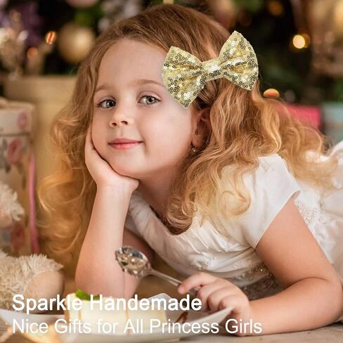 Kiszu 4 بوصة الترتر بريق القوس أقواس أقواس ، Bling Bling Little Bow Hairpins Association for Baby Girls Kids Bevens and Women (Sliver) in Saudi Arabia