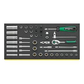 Stahlwille 96830366 44-Piece 1/4" Hex Socket Set with Ratchet, Socket Drivers, and Bits in Tool Control System Inlays, TCS Size 175 x 350 x 45 mm, Made in Germany