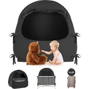 BORNA Pack N Play Blackout Cover, Blackout Tent for Full Size Crib and Pack and Play, Breathable Sleep Pod for Kids, Pop Up Crib Blackout Cover Canopy, Softens The Light