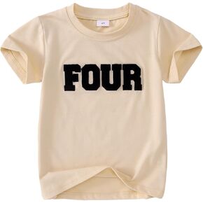 BOUTIKOME Boys Birthday Shirts Toddler Embroidery T-Shirts Baby Birthday Outfits Kids Party Chenille Patch Tee Tops 1-10Y