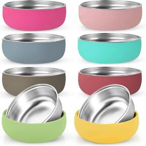 8pcs 304 Stainless Steel Baby Bowls with Removable Silicone Shell Toddler Bowls Kids Bowls Anti Scald Snack Container,Dishwasher Safe