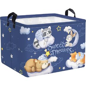 Clastyle Blue Sleeping Animals Toy Shelf Basket Fox Raccoon Cloud Bear Gift Basket Rectangle Clothes Book Kid Storage Bin