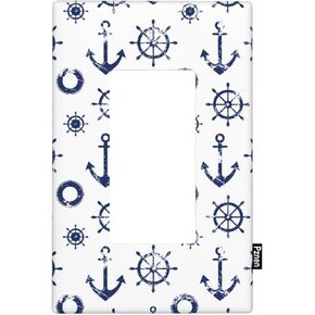 Nautical Blue Anchor Rocker Wall Plate Standard 1-Gang Beach Ocean Coast Navy Blue Decorative Rocker Switch Plate Covers for Teen Boy Girl Room