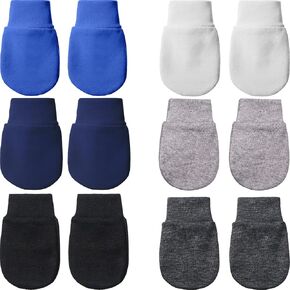 6 Pairs Newborn Baby Mittens No Scratch Gloves Infant Toddler Anti Scratch Essentials Unisex Cotton for 3-9 Months Girls Boys (White, Royal Blue, Gray-Black, Gray, Navy Blue, Black, Solid)
