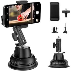 Suction Cup Phone/Camera Mount with Metal Arm Car Camera Suction Mount with 1/4 Thread & Phone Holde Compatible with iPhone,for DJI Gopro Suction Cup Mount