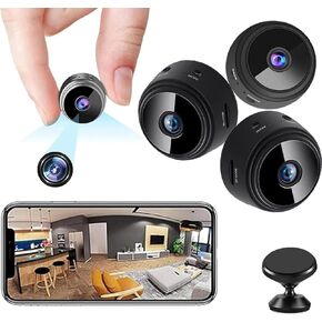 Suonady-Spy Focus Magnetic Mini Security Camera 3pack Mini Surveillanc Camer WiFi Wireless Small Security Camera for Home Indoor/Outdoor Black