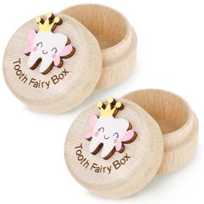 Tooth Fairy Box for Girls Cute Carved Wooden Box with 3D Tooth Colored Stores Lost Teeth for Kids Souvenir Dropped Tooth Keepsake Storage Box Gift for Little Girl Boy Toddler Shower Birthday