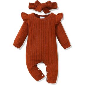 Renotemy Newborn Baby Girl Clothes Fall Winter Outfits Infant Rompers Solid Jumpsuits Bodysuit Cute Infant Baby Clothes Girl