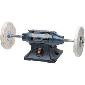 POWERTEC 8-Inch Bench Buffer Jewelry Polisher - Includes 2PCs 80Ply Thic Buffing Wheels | Slow Speed Long Shaft Benchtop Machine for Polishing Metal, Jewelry, Knives, Wood, Jade, and Plastic (BF800)
