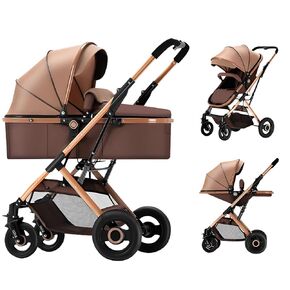 2 in 1 Convertible Baby Stroller Newborn Reversible Bassinet Pram, Foldable Pushchair with Adjustable Canopy Folding High Landscape Infant Carriage, Anti-Shock Toddler Pushchair