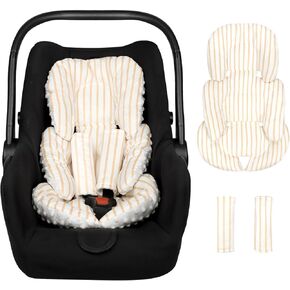 Infant Car Seat Insert Cushion, Super Soft Baby Car Seat Head Support & 2 Straps Pads, Reversible Preemie Newborn Carseat Insert, Fit Car Seat, Stroller, Infant Bouncer, Brown