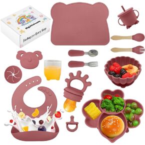 Silicone Baby Feeding Set - 14pcs, baby plates, baby led weaning supplies, baby feeding essentials, suction plates for baby, feeding supplies, suction plates for toddlers (Blue) in Saudi Arabia