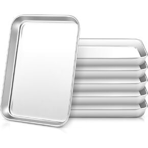 HaWare Stainless Steel Kids Plates, 6-Piece Metal Dinner Dish Set for Toddler Children, 9.4’’ x 7.3 ’’ x 1’’ Snack Food Tray Plate, Durable Baking Sheet Pan for Oven, Non-Toxic and Dishwasher Safe