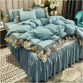 Bedding Sets Luxury a Princess Lace Embroidery Duvet Cover Bed Skirt and Pillowcase Bed Cover Set,Bed Sheets