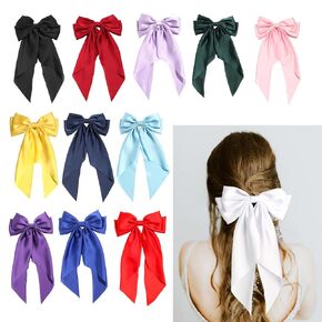 SUSULU 12pcs Large Hair Bows for Women,Big Hair Bow Barrette Bows Hair Clips with Long Tail Vintage French Bows Clips for Women Party Hair Accessories