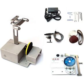 Multifunctional Mini Table Saw 4 in 1 Woodworking Hobby Saw Polishing Drilling Machine for DIY with Chuck Soft Shaft Sand Belt (Set 2)