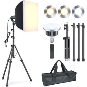 LINCO Lincostore Softbox Photography Lighting Kit 16'' x 16'' Professional Softbox Lighting Kit with 85W 3000-6500K LED Bulbs, Studio Lights for Photography/Video Recording/Live Streaming