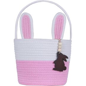 Easter Basket Empty Easter Basket Essentials Easter Baskets for Kids Boys Girls with Bunny Tag Egg Gifts Basket Toddler Teens Babys First Easter with Handle Brown White