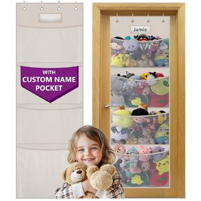 Over Door Stuffed Animal Storage - Hanging Toy Organizer - Squishmallow Holder for Childrens Bedroom, Closet and Nursery, Behind Door Toy Storage