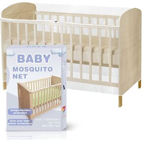 Crib Mosquito Net, Keep Baby from Climbing Out, Easy Clean, Eco-Friendly Material, Keeps The Baby Mosquito-Bite Free During Walks,Sleeps or other Outings, 100% Polyester, White