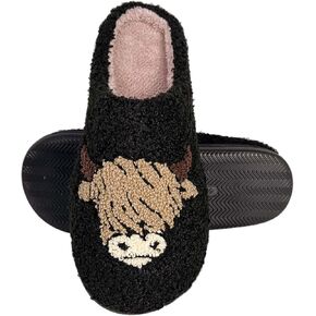 Highland Cow Slippers for Women Plush Scottish Highland Cow Animal Slippers Warm Non Slip Home Indoor Slippers