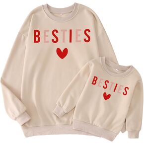 CM C&M WODRO Valentine’s Day Family Matching Sweatshirt Mom and Kid Cute Besties Heart Shirt Lightweight Long Sleeve Tops