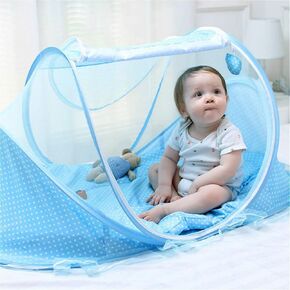Infant Anti Bug Tent, Infant Tent Net Foldable Portable Double Sided Zipper Space Saving Breathable for Insects Bites (Sky-Blue,Green)
