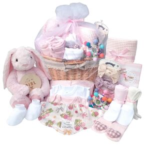 Deluxe Baby Shower Gifts Set for Girl, 21 New Baby Essentials, Gifts for Expecting Moms, Unique Baby Girl Gifts,Baby Girl Clothes,Socks,Blanket & Washcloths,Pink - Gift Baskets