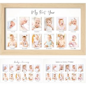 My First Year Photo Frame,12 Months Baby Picture Frame for Newborn Girl,Boy-Baby Shower Gifts Keepsakes,Monthly Baby's One Year Birthday Milestone,1st Nursery Photo Collage Display Board(Alpine White)