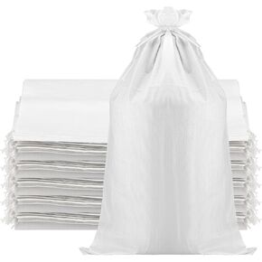 50 PCS 18 x 30 Inch Empty Sand Bags, White Sand Bags with 20 m Tying Rope Roll, Polypropylene Woven Sand Bags for Flood Control, Packaging Storage